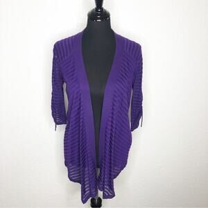 Cache purple striped tie sleeve open front cardigan size Medium